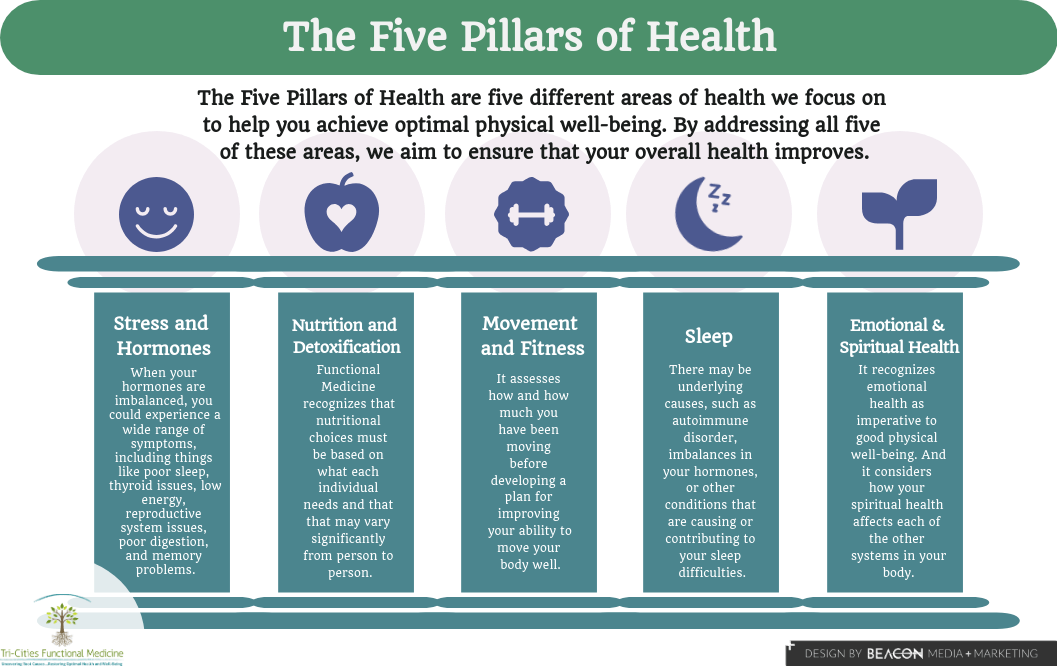 The Five Pillars of Health to Achieve Optimal Physical Well-Being infographic