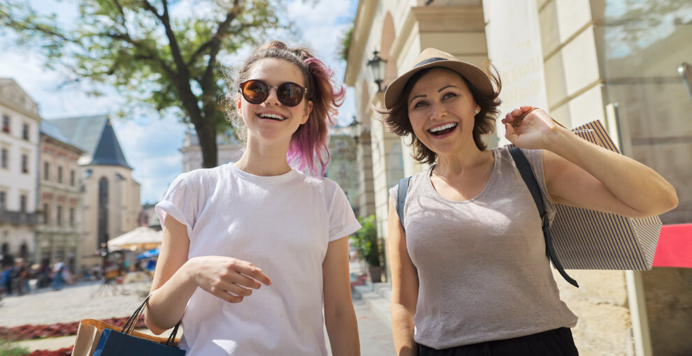 Two women shopping.